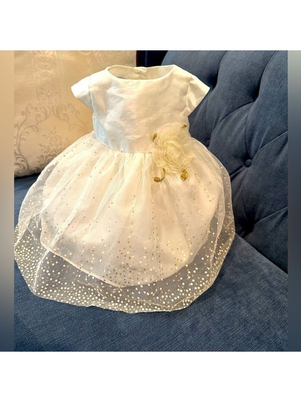 Special Occasion by Marmellata👸Ivory Tulle Dress w/Rose, Gold Sparkles & Ribbon